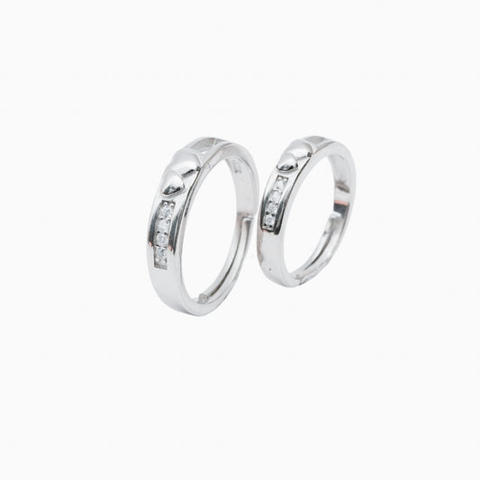 Silver Dual Heart Couple Rings